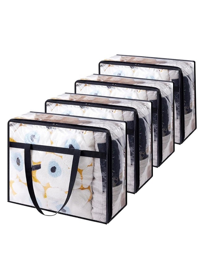 DUNISO 4 Pack Clear Storage Bags, 40L Plastic Blanket Storage Bags, Foldable Moving Bags with Zipper Handle, Waterproof and Dustproof，Sturdy and Durable，for Bedding, Duvet, Comforter，Pillow，Toys，46*23*38cm - Image 1