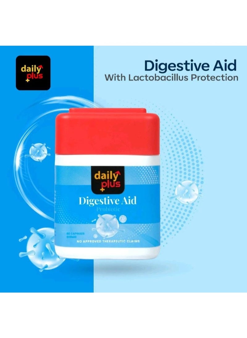 Daily Plus Digestive Aid Probiotic Supplement 500mg – 60 Capsules for Gut Health, Digestion & Daily Wellness Support - Image 1