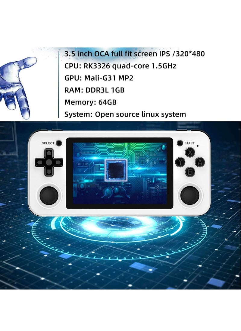 ANBERNIC  - RG351P Handheld Game Console, Opening Linux Tony System Built-in 64G TF Card 2500 Classic Games 3.5-inch IPS Screen Retro Game Console (White) - Image 1