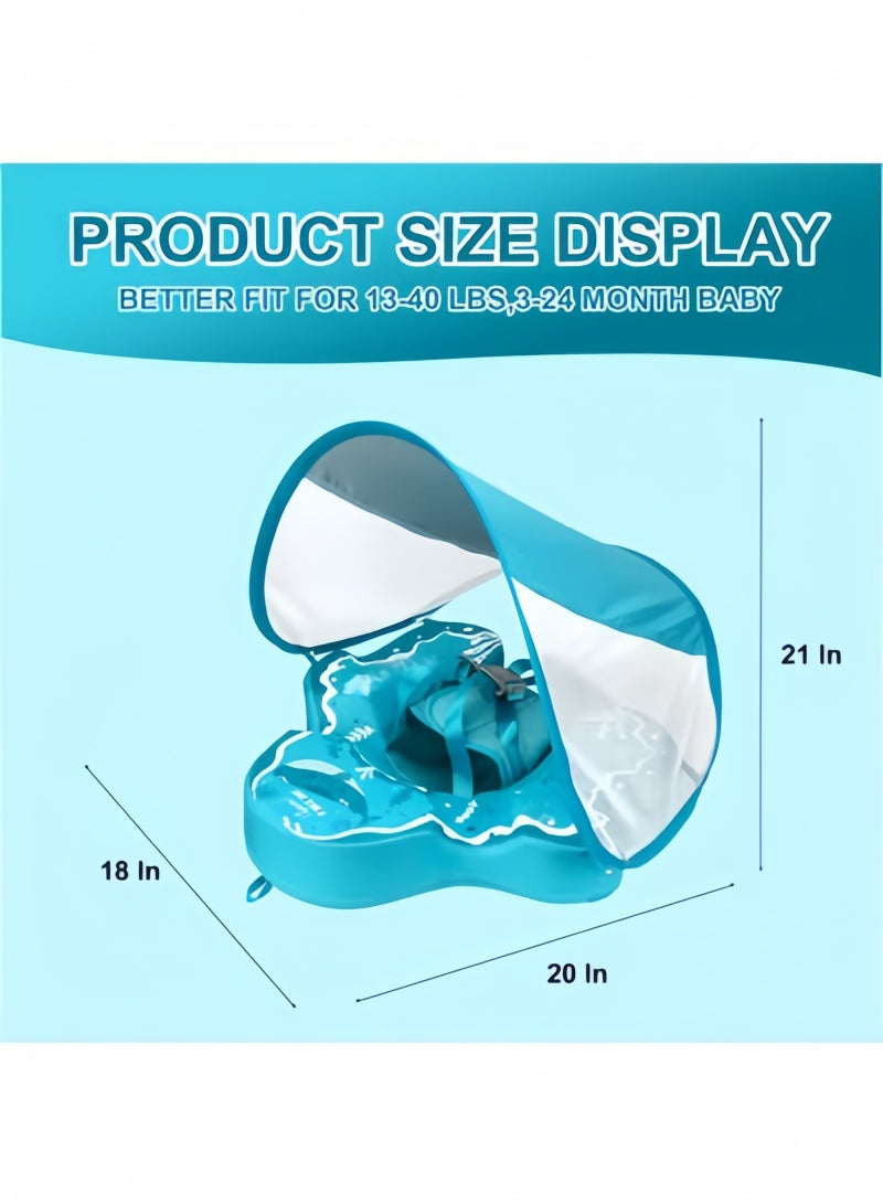 GGEROU Baby Swimming Float Inflatable, Inflatable Baby Float Baby Swimming Ring with Canopy, Baby Swimming Ring for Age 3-24 Months Toddler Children Blue - Image 3