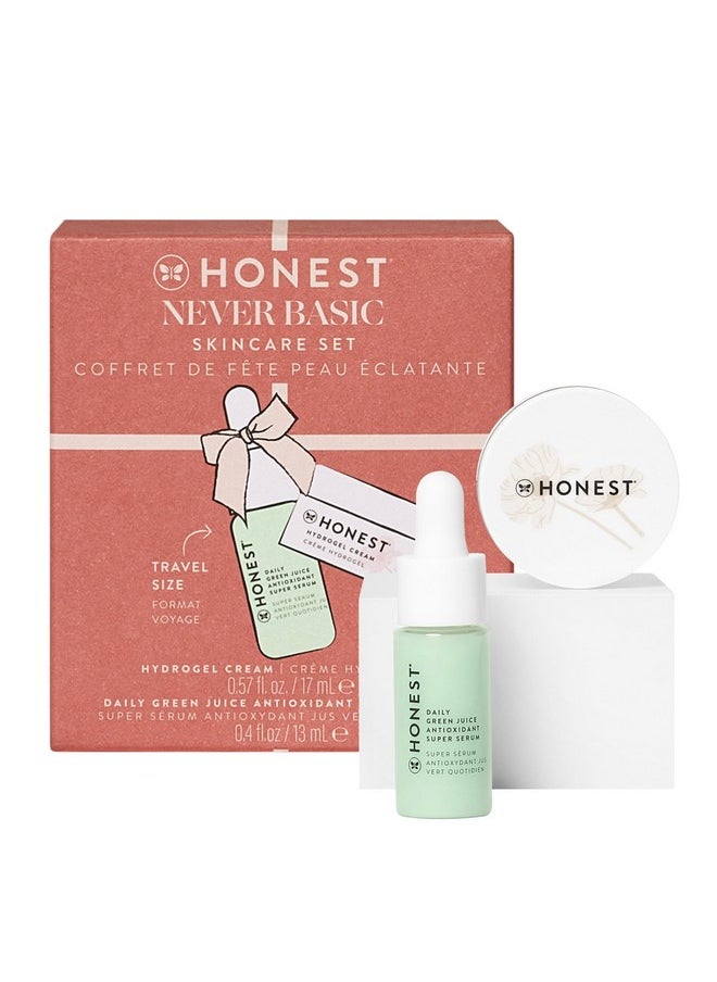Honest Beauty Never Basic Skincare Duo Mini Hyaluronic Acid Infused Hydrogel Cream (0.57 Fl Oz) + Mini Green Juice Antioxidant Serum (0.4 Fl Oz) Ewg Verified Vegan + Cruelty Free  - Image 1