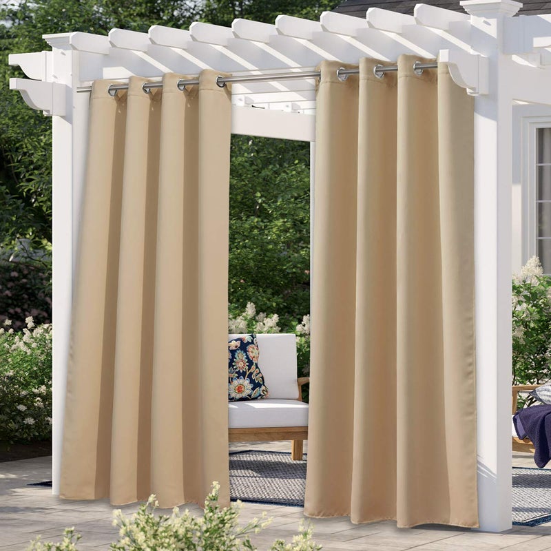 NICETOWN NICETOWN Indoor  Outdoor Curtain for Patio Waterproof 108 Long Triple Weave Sunlight Blocking Thermal Insulated Privacy Room Darkening for Bedroom  Outdoor Biscotti Beige 1 Panel 52 Wide