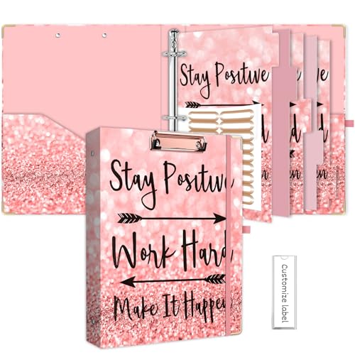 Lateefah 3 Ring Binder, 1 Inch Round Ring Binder with 5 Tab Dividers, Cute Clipboard Binders with 2 Pockets, Decorative Three Ring Binder for Women, School and Office Supplies - Image 1