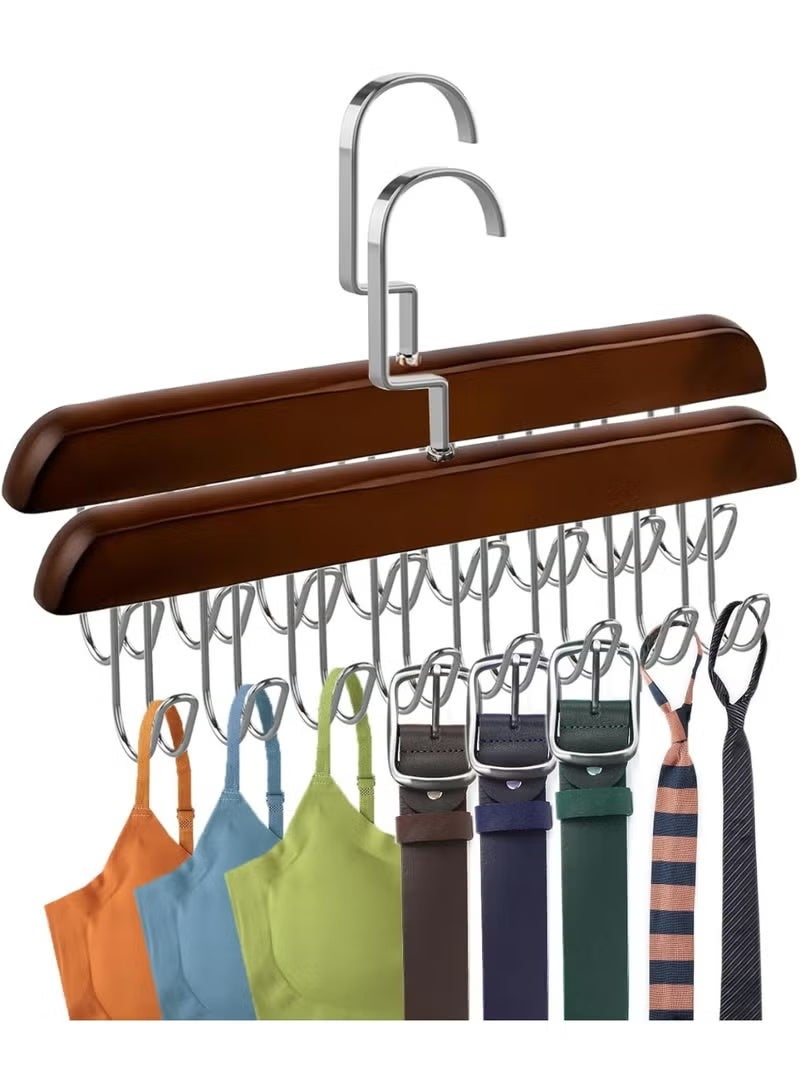 Wooden Bra Hanger with 8 Hooks, 360 Rotating Space Saving Closet Organizer for Belt, Tie, Tank Top, Bra, Scarf -Dark Brown - Image 2