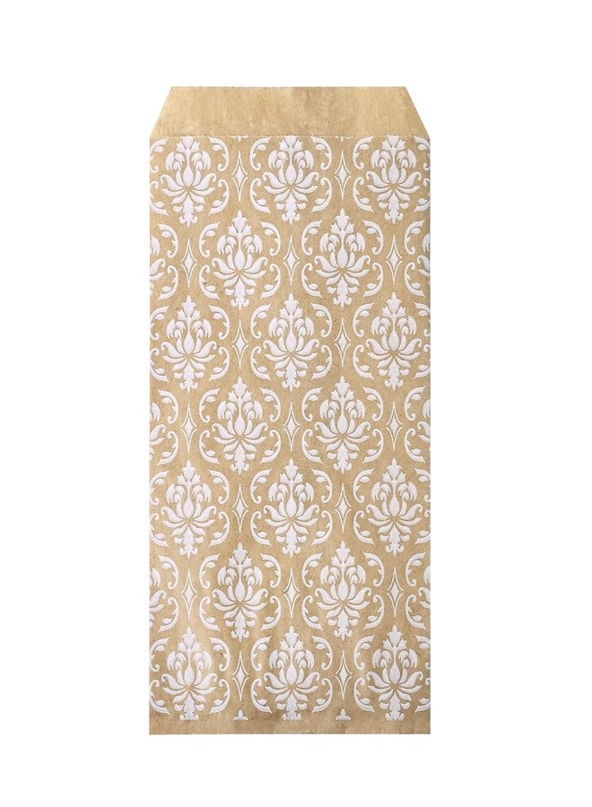 MOOCA 200 Pcs Damask Kraft Paper Gift Bags - Bulk, Small Business, Jewelry, Candy, Popcorn, Cookie & Treat Bags - 4 W x 6 H in - Kraft with White Damask - Image 1
