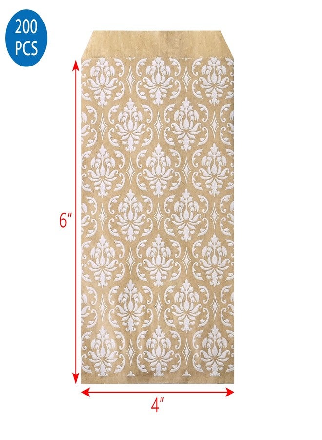 MOOCA 200 Pcs Damask Kraft Paper Gift Bags - Bulk, Small Business, Jewelry, Candy, Popcorn, Cookie & Treat Bags - 4 W x 6 H in - Kraft with White Damask - Image 2