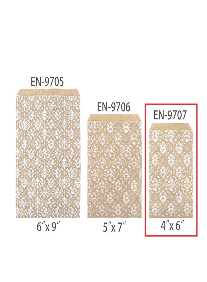 MOOCA 200 Pcs Damask Kraft Paper Gift Bags - Bulk, Small Business, Jewelry, Candy, Popcorn, Cookie & Treat Bags - 4 W x 6 H in - Kraft with White Damask - Image 3