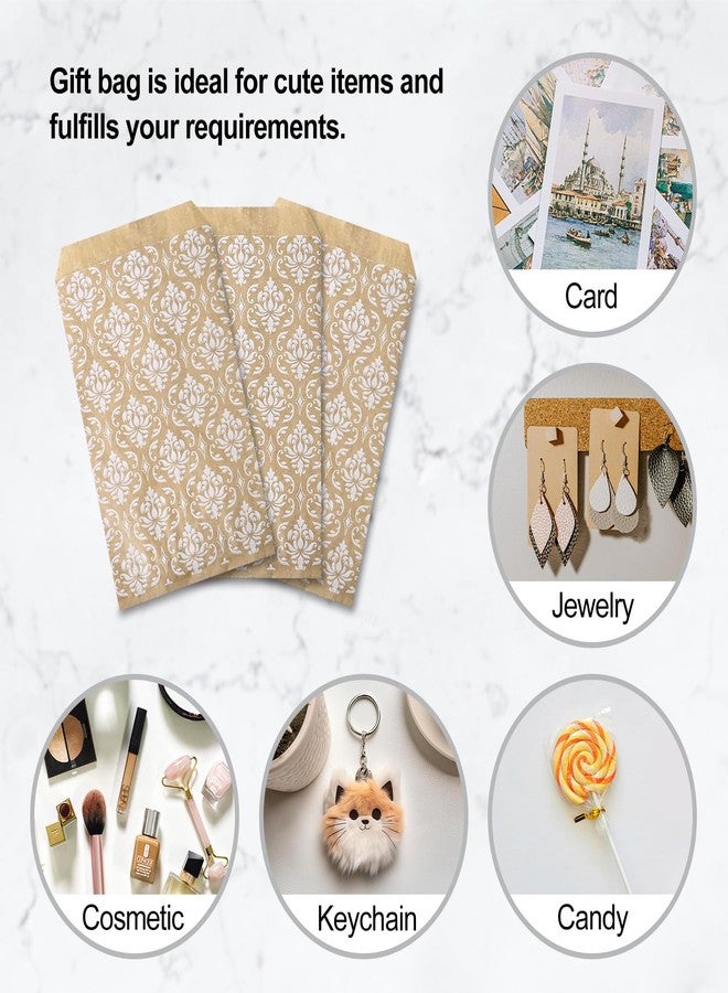 MOOCA 200 Pcs Damask Kraft Paper Gift Bags - Bulk, Small Business, Jewelry, Candy, Popcorn, Cookie & Treat Bags - 4 W x 6 H in - Kraft with White Damask - Image 4