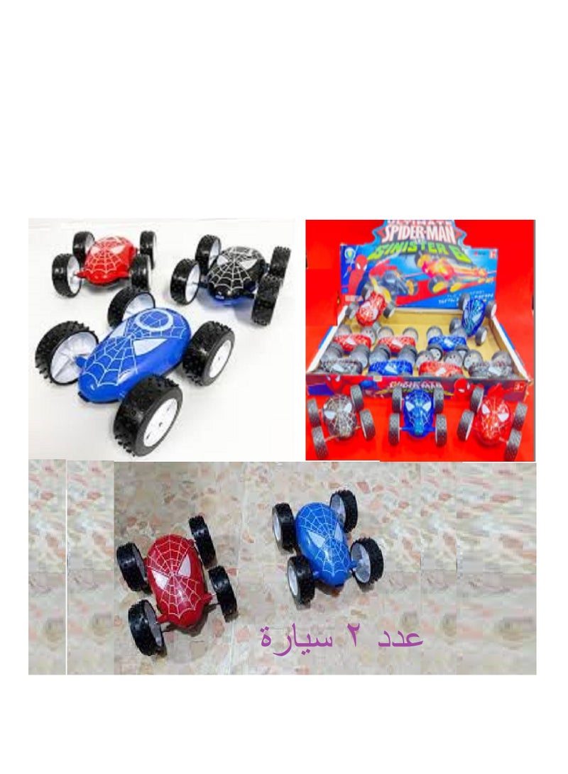 عدد 2 سيارة بتصميم شخصية سبايدر مان المحببه للاطفال نمط الرجل العنكبوت الرائع ، حركات بهلوانية - Image 2