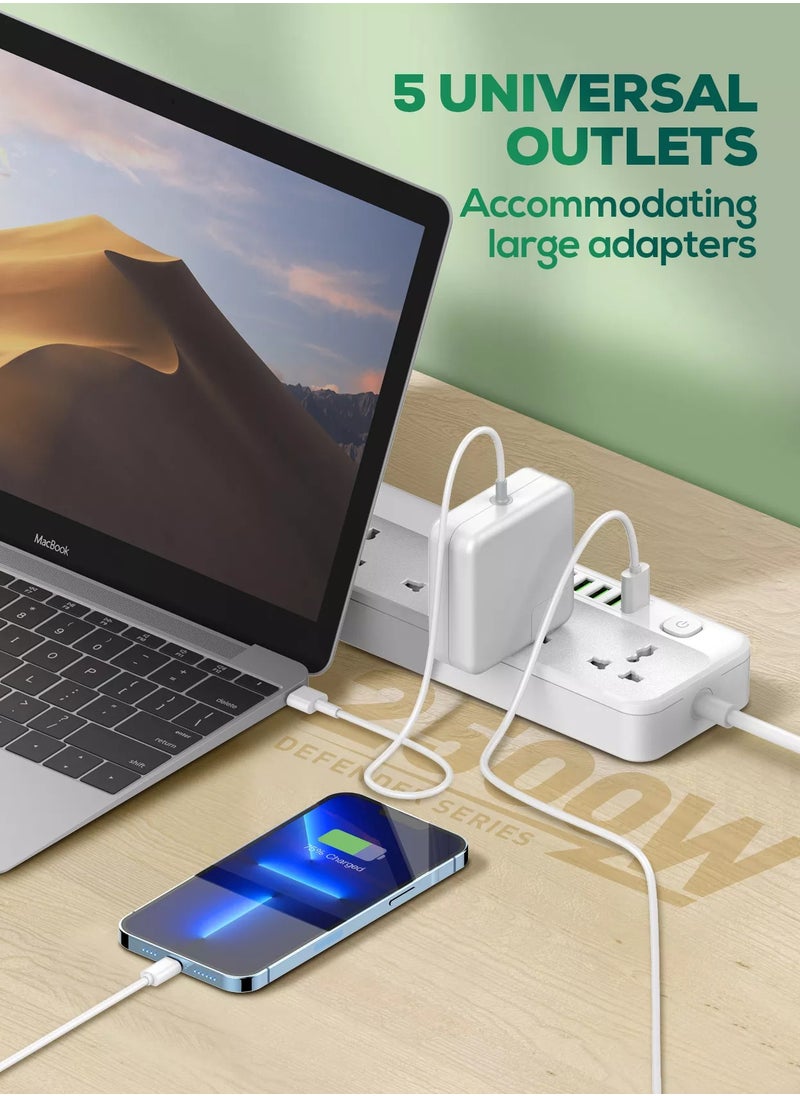 LDNIO Power Extension Cord with Multi Sockets 5 Universal Outlets Compatible With UK/UAE Plug, 6 Auto ID USB Ports For Mobile Charging, And 2m Extension Cord for Home, Office, Dorm Essentials  - Image 2