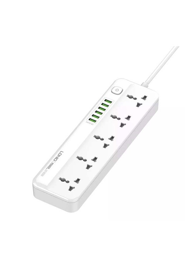 LDNIO Power Extension Cord with Multi Sockets 5 Universal Outlets Compatible With UK/UAE Plug, 6 Auto ID USB Ports For Mobile Charging, And 2m Extension Cord for Home, Office, Dorm Essentials  - Image 1