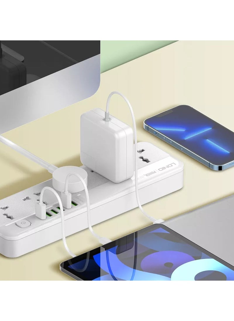 LDNIO Power Extension Cord with Multi Sockets 5 Universal Outlets Compatible With UK/UAE Plug, 6 Auto ID USB Ports For Mobile Charging, And 2m Extension Cord for Home, Office, Dorm Essentials  - Image 3