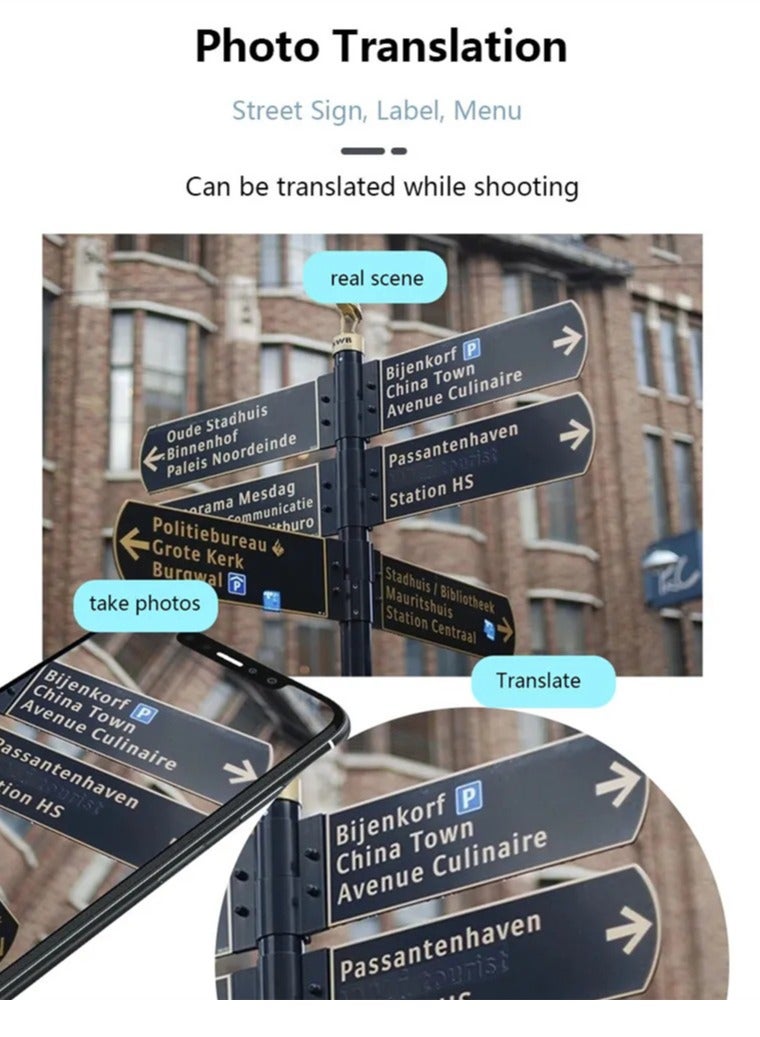 G6 مترجم صوتي محمول 137 لغة مترجم ذكي غير متصل في الوقت الحقيقي صوت ذكي AI جهاز ترجمة الصور الصوتية (أسود) - Image 4