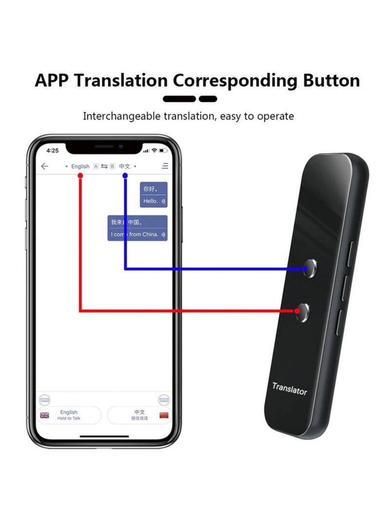 G6 مترجم صوتي محمول 137 لغة مترجم ذكي غير متصل في الوقت الحقيقي صوت ذكي AI جهاز ترجمة الصور الصوتية (أسود) - Image 2