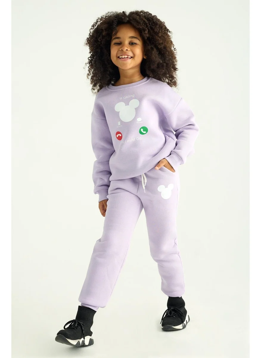 Zepkids Crew Neck Long Sleeve Lilac Color Girl's Two Piece Set