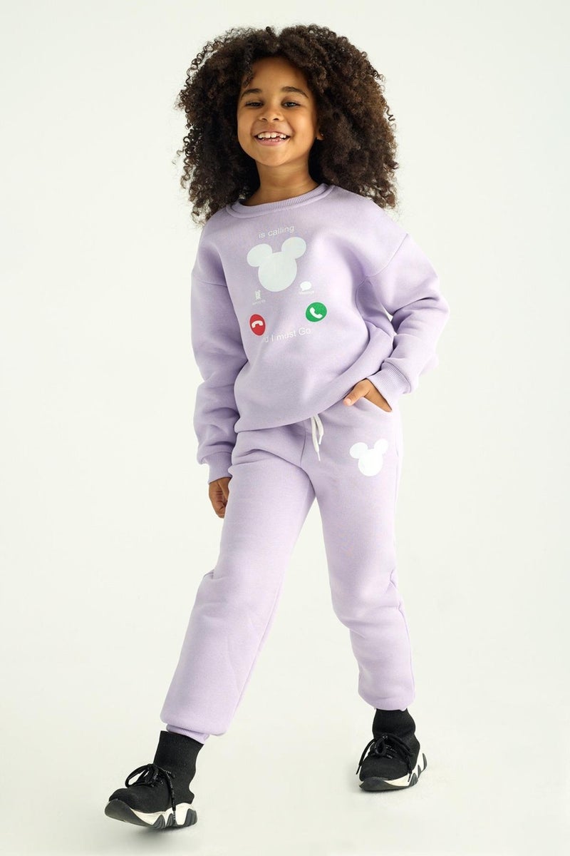 Zepkids Crew Neck Long Sleeve Lilac Color Girl's Two Piece Set  - Image 1