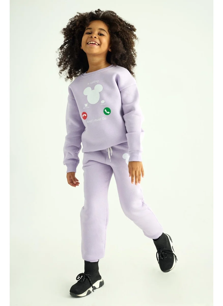 Zepkids Crew Neck Long Sleeve Lilac Color Girl's Two Piece Set