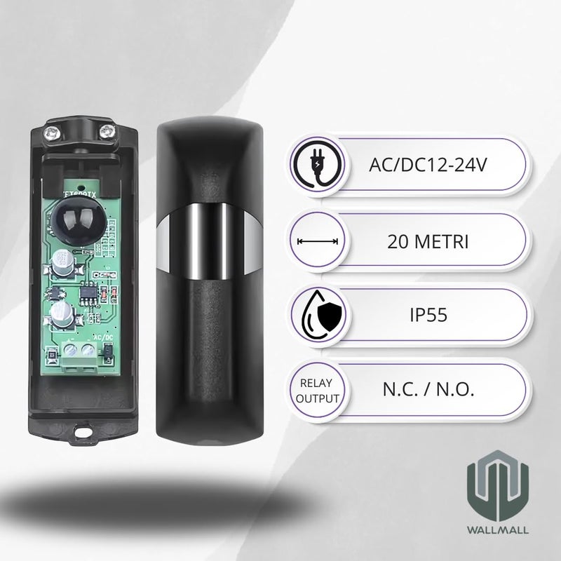 WallMall - Universal Infrared Photocells for Automatic Gate Alarm Adjustable 180° Waterproof IP55 from 12 to 24V AC/DC Active Solar Filter - Image 3