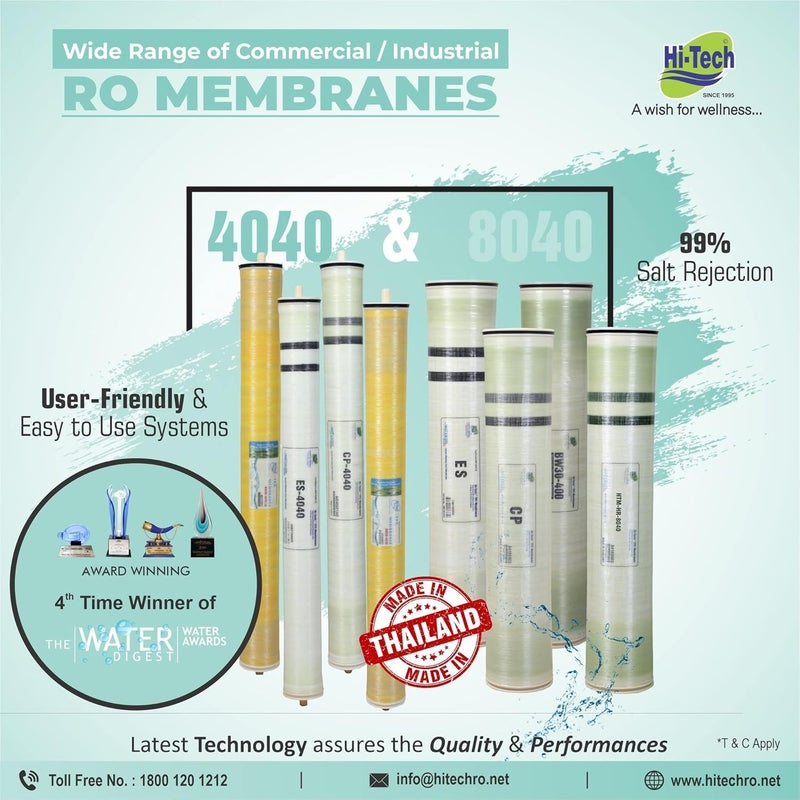 Hi-Tech Commercial Grade 4040 (4 Inches Dia X 40 Inches Length) RO Membrane,Works Upto 2500ppm. Suits Commercial Grade RO Plants. - Image 4
