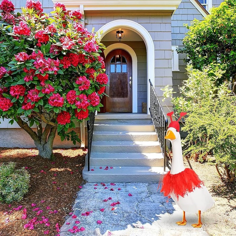 Shyyween Valentine's Day Porch Goose Outfits for Plastic Goose 23'' Lawn Goose Statue Clothes Heart Goose Hat and Tutu Collar Plastic Goose Costume for Valentine's Day Patio Yard Outdoor - Image 5