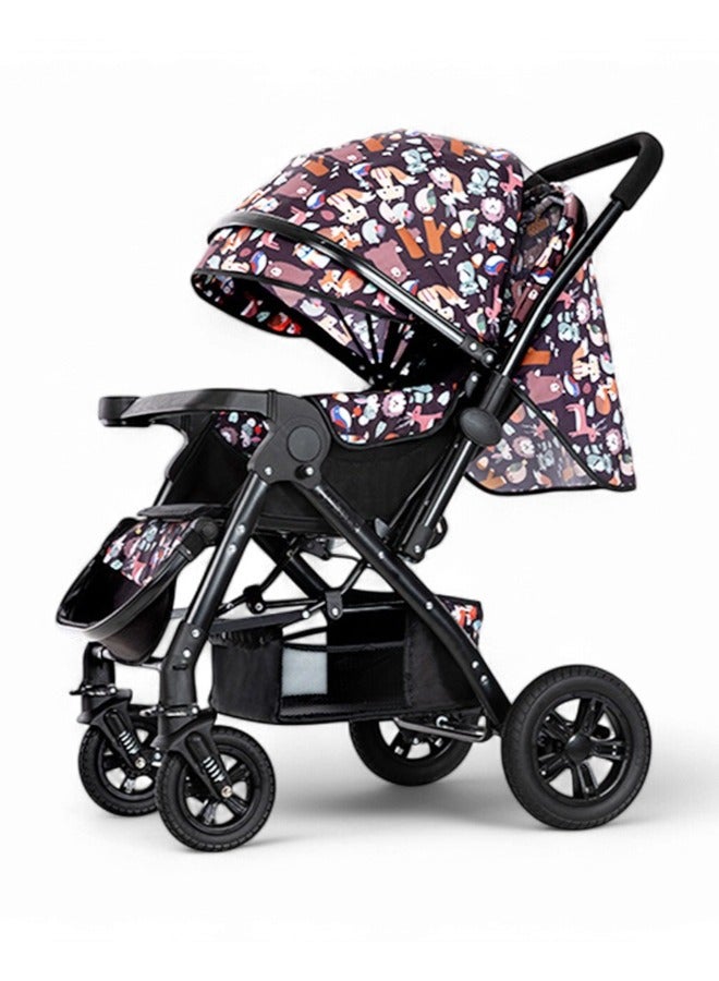 عربة أطفال فاخرة قابلة للطي - عربة سفر محمولة متعددة الوظائف للأطفال حديثي الولادة والرضع مع نظام تعليق بأربع عجلات