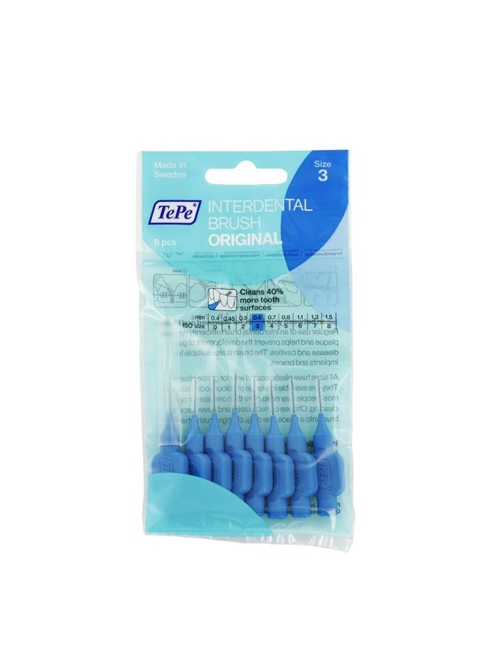 تيبي فرش TePe Interdental باللون الأزرق الأصلي (0.6 مم) / تنظيف بسيط وفعال للمساحات بين الأسنان / 1 × 8 فرش 