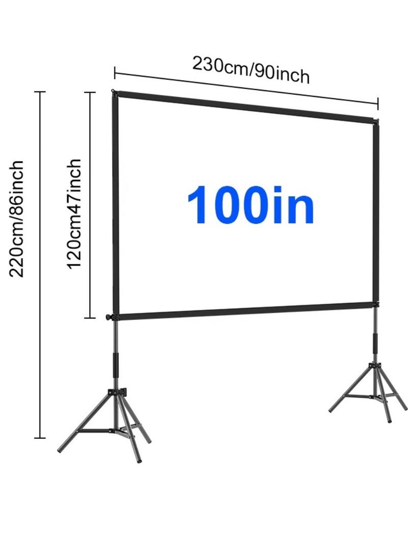 FlashHawk Projector Screen with Stand -100 inch 16:9 4K HD Portable Outdoor Indoor Projector Screen Rear Front Projection Screen Lightweight Movie Screen with Four-Legged Frame Carry Bag for Home Theater - Image 2