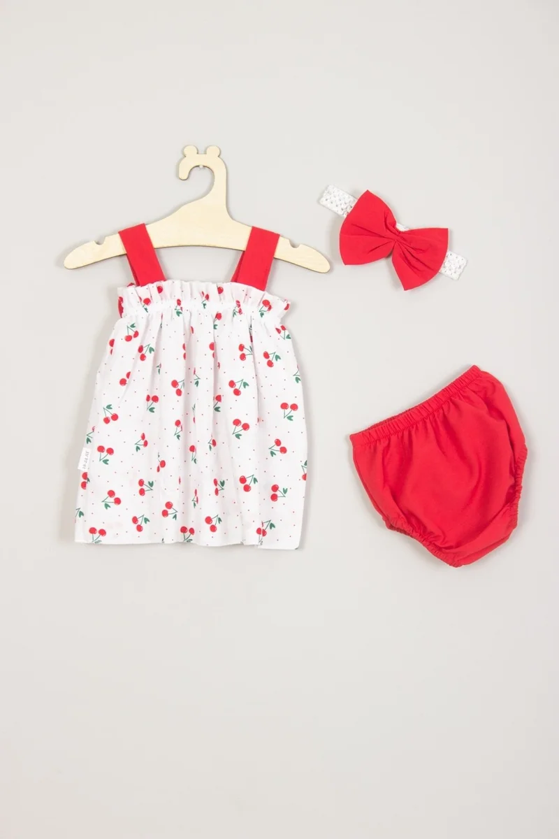 ادا بيبيك تشوكوك Ada Baby Child Cherry Patterned Bandana Pantyhose Top and Bottom Baby Set