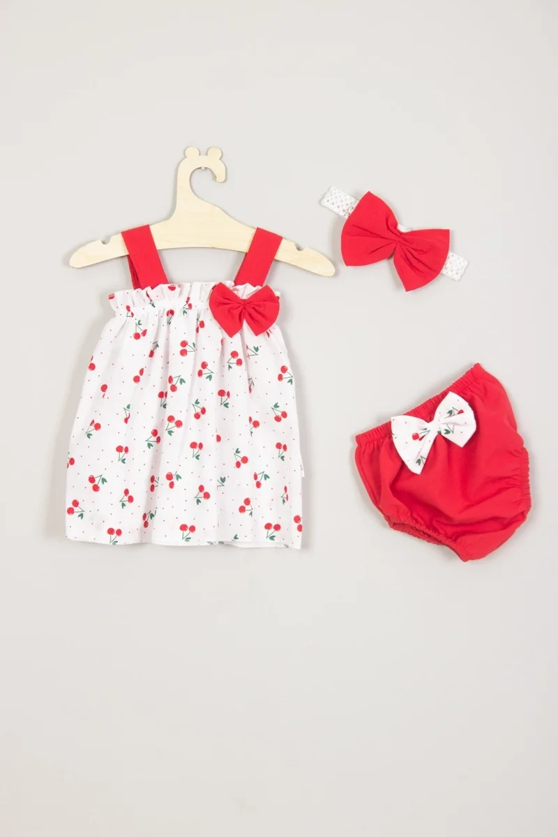 ادا بيبيك تشوكوك Ada Baby Child Cherry Patterned Bandana Pantyhose Top and Bottom Baby Set