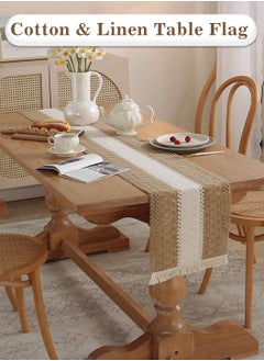 LEOKOR Natural Burlap Splicing Cotton Boho Table Runner with Tassels 30*180CM  - Image 2