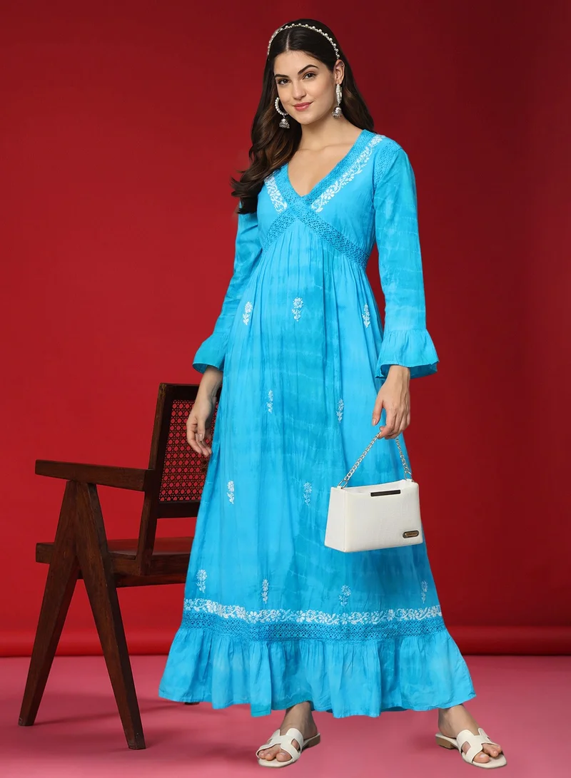 Alaya Women Chikankari Hand Embroidered Cotton Jalabiya in Tie-Dye shades-AL2160