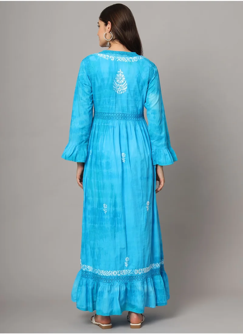 Alaya Women Chikankari Hand Embroidered Cotton Jalabiya in Tie-Dye shades-AL2160