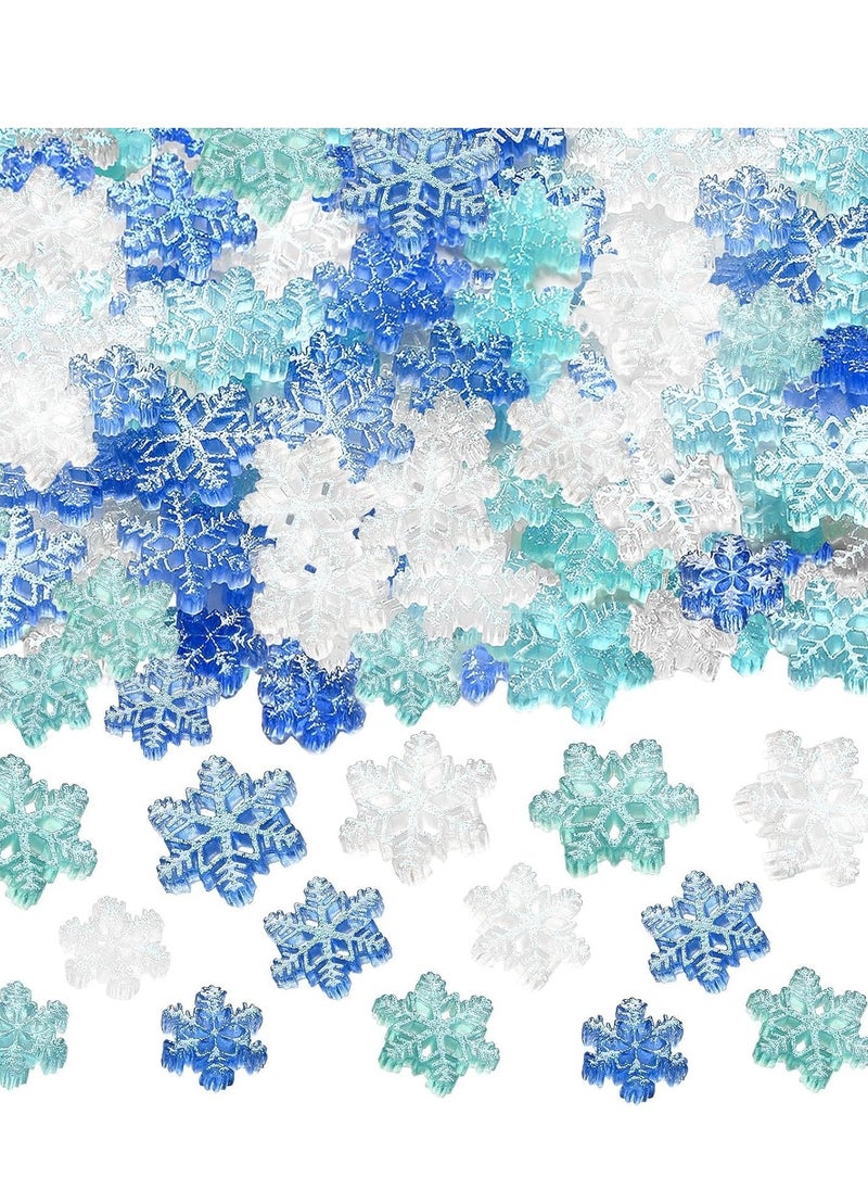 SYOSI Small Snowflakes for Craft, 90 Pcs Glitter Plastic Mini Snowflake Embellishments and Winter Party DIY Craft Decoration-3 Different Size  - Image 1