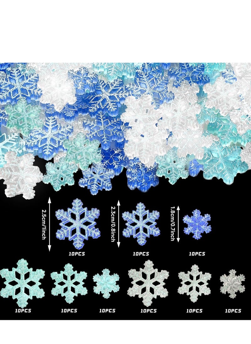 SYOSI Small Snowflakes for Craft, 90 Pcs Glitter Plastic Mini Snowflake Embellishments and Winter Party DIY Craft Decoration-3 Different Size  - Image 2