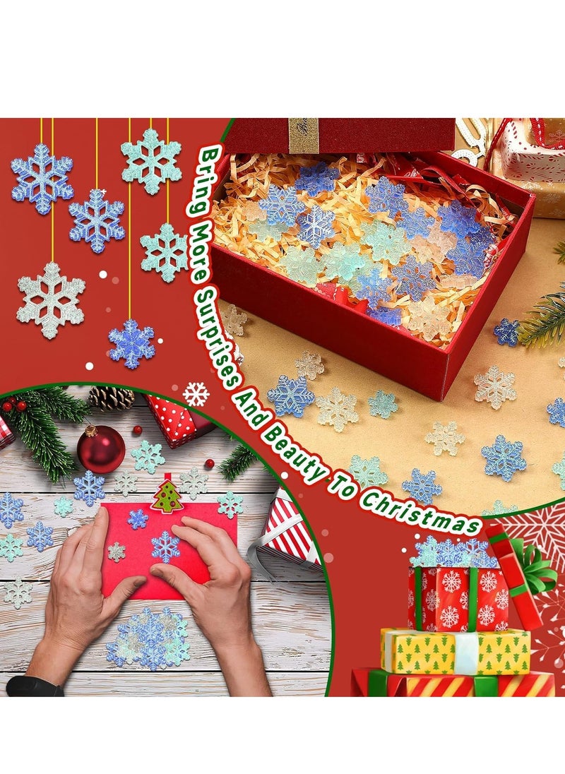 SYOSI Small Snowflakes for Craft, 90 Pcs Glitter Plastic Mini Snowflake Embellishments and Winter Party DIY Craft Decoration-3 Different Size  - Image 4