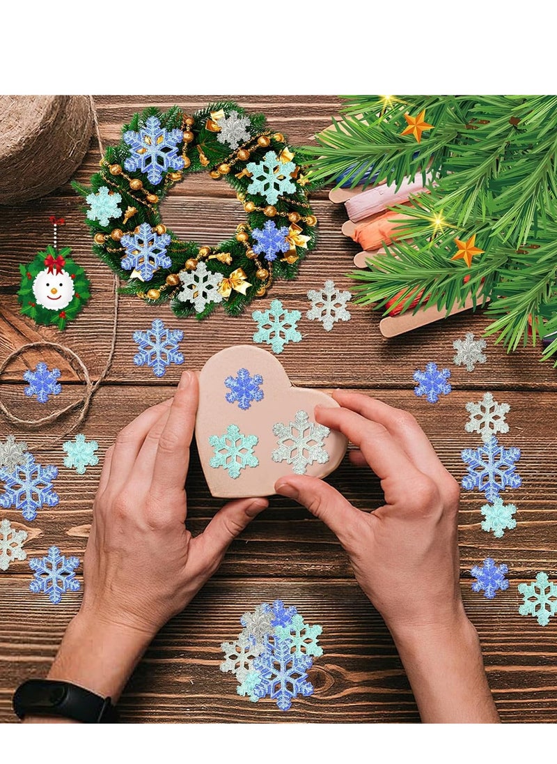 SYOSI Small Snowflakes for Craft, 90 Pcs Glitter Plastic Mini Snowflake Embellishments and Winter Party DIY Craft Decoration-3 Different Size  - Image 5