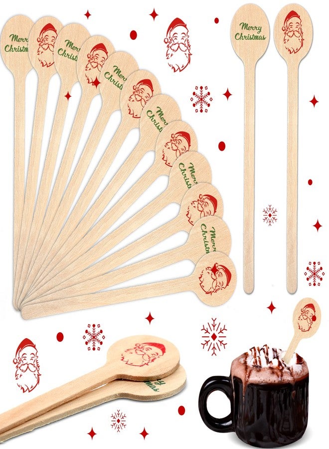 Eaasty 50 Pcs Christmas Coffee Stirrers Wooden Coffee Sticks for Santa Drink Stirrers Cocktail Sticks Merry Christmas Round for Cocktail Beverage Hot Drinks Party Supplies - Image 1