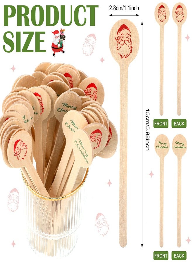 Eaasty 50 Pcs Christmas Coffee Stirrers Wooden Coffee Sticks for Santa Drink Stirrers Cocktail Sticks Merry Christmas Round for Cocktail Beverage Hot Drinks Party Supplies - Image 2