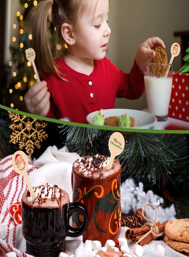 Eaasty 50 Pcs Christmas Coffee Stirrers Wooden Coffee Sticks for Santa Drink Stirrers Cocktail Sticks Merry Christmas Round for Cocktail Beverage Hot Drinks Party Supplies - Image 5