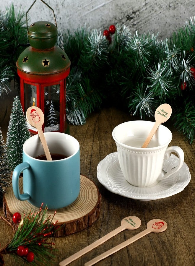 Eaasty 50 Pcs Christmas Coffee Stirrers Wooden Coffee Sticks for Santa Drink Stirrers Cocktail Sticks Merry Christmas Round for Cocktail Beverage Hot Drinks Party Supplies - Image 4