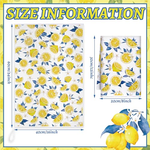Sratte 6 Pcs Lemon Kitchen Towels 24 x 16 Inch Capri Tiles Lemon Tea Dishtowels Farmhouse Absorbent Blue Yellow Hand Bathroom Towel for Holiday Kitchen Bathroom Amalfi Coast Party Decor Gifts - Image 4
