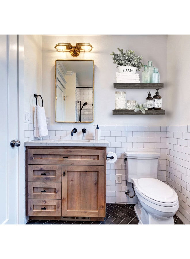 QEEIG Grey Bathroom Floating Shelves for Wall Shelf Over Toilet Wall Mounted Farmhouse Small 16 inch Set of 2 (008-40GY) - Image 1