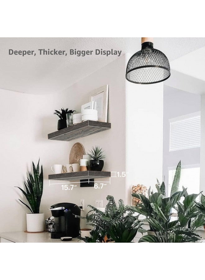 QEEIG Grey Bathroom Floating Shelves for Wall Shelf Over Toilet Wall Mounted Farmhouse Small 16 inch Set of 2 (008-40GY) - Image 2