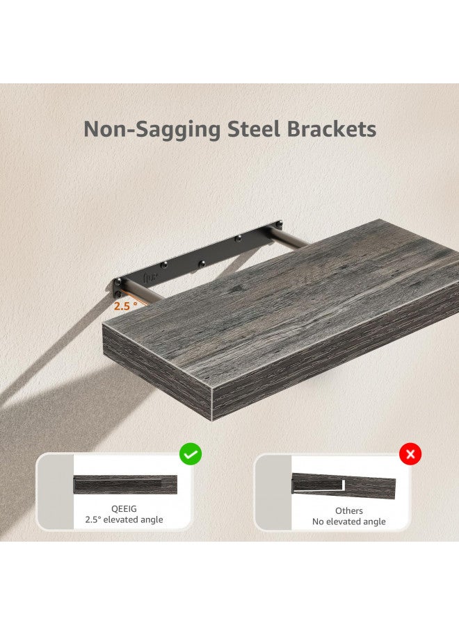 QEEIG Grey Bathroom Floating Shelves for Wall Shelf Over Toilet Wall Mounted Farmhouse Small 16 inch Set of 2 (008-40GY) - Image 4