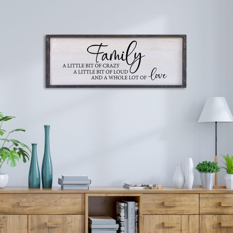 Surfapans Family A Little Bit Of Crazy Sign Wall Decor 32"Ã—12" Rustic Farmhouse Living Room Large Soild Wood Framed Hallway Hanging Sign Aesthetic Inspirational Quotes Entryway Home Wall Art (Black) - Image 3