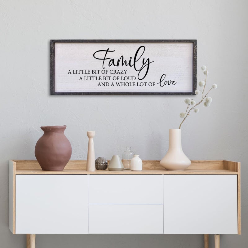 Surfapans Family A Little Bit Of Crazy Sign Wall Decor 32"Ã—12" Rustic Farmhouse Living Room Large Soild Wood Framed Hallway Hanging Sign Aesthetic Inspirational Quotes Entryway Home Wall Art (Black) - Image 4
