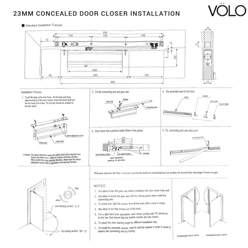 Volo Automatic Hydraulic Concealed Door Closer 23MM – Aluminium, Double Speed, 60kg Capacity, Fits Thin Doors, Silver, Heavy Duty with Fitting & 1 Year Warranty - Image 4