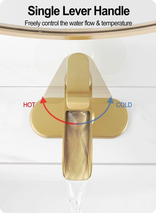 HOIGY Waterfall Faucet, Brass Gold Bathroom Faucet 1 Hole, 1 Handle Bathroom Faucets for Sink 3 Hole (4 Inch) with Pop-up Drain, Hoses & Deck Plate - Image 5