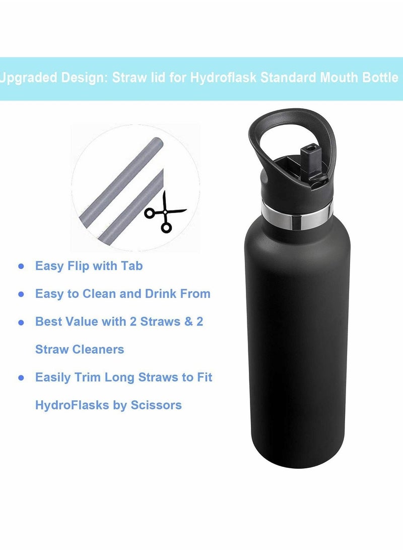 Excefore - Straw Lid for Hydro Flask Standard Mouth Water Bottle, Lid with Straws and Flexible Handle fits Hydroflask Standard Mouth 12 - 64 oz, Sports Straw Cap Flip Top Replacement Lid - Image 1