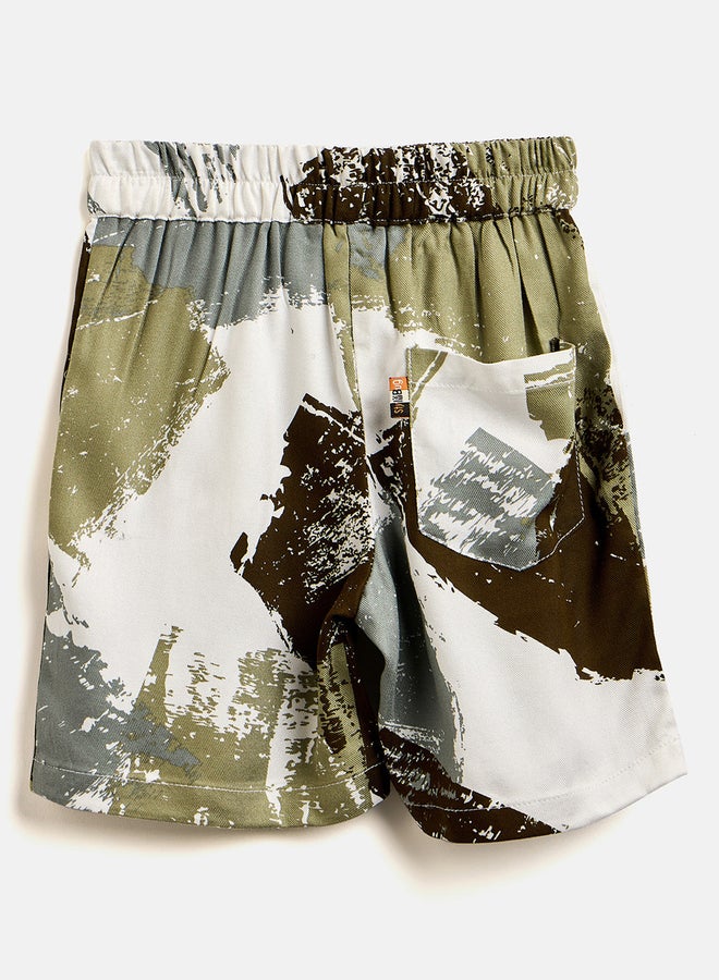 Stylo Bug Boys Green Brushstroke Print Shirt And Shorts Set - Image 5
